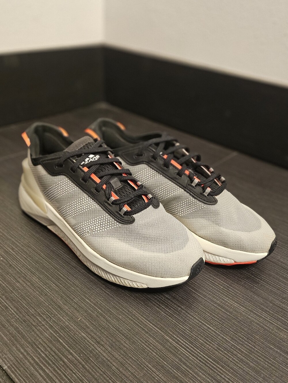 adidas Men's Grey and Black Athletic Running Shoes with Orange Accents